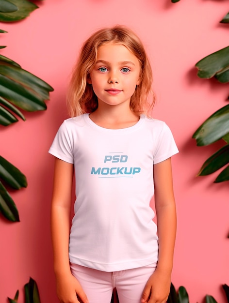 PSD linda garota vestindo design de maquete de camiseta branca psd