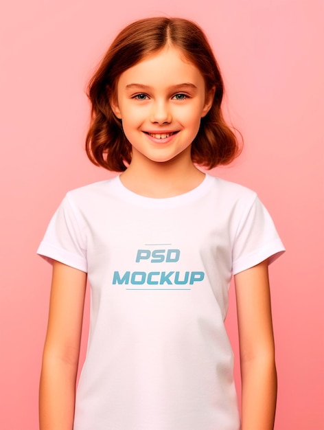 PSD linda garota vestindo design de maquete de camiseta branca psd