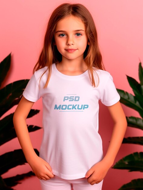 PSD linda garota vestindo design de maquete de camiseta branca psd