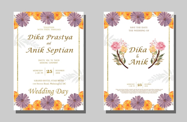 linda guirlanda floral modelo de cartão de convite de casamento psd premium