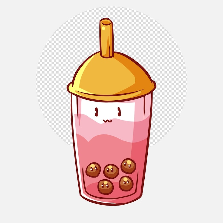 PSD linda ilustración de dibujos animados de boba de té de leche de burbujas