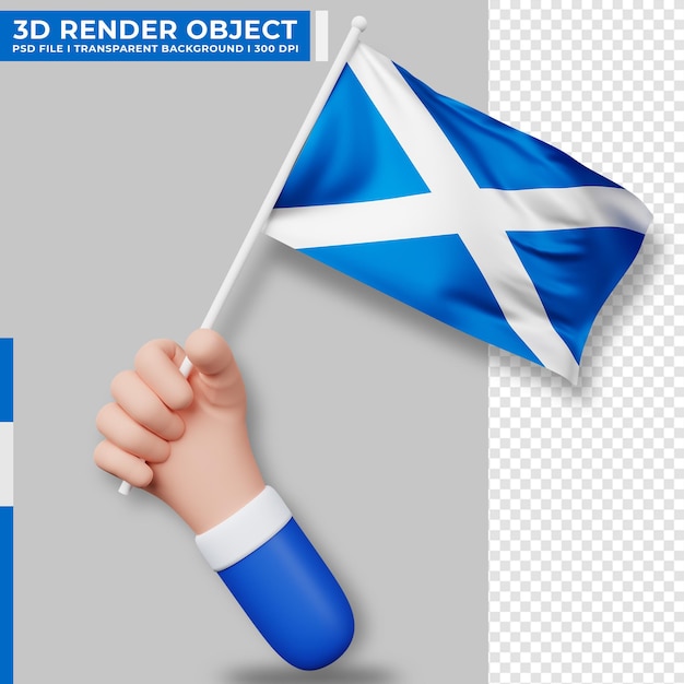 PSD linda ilustración de la mano que sostiene la bandera de escocia. día de la independencia de escocia. bandera del país.