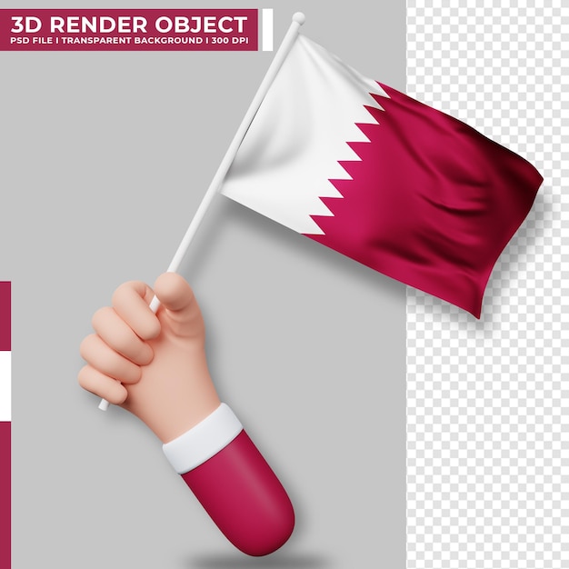 PSD linda ilustración de mano sosteniendo la bandera de qatar. día de la independencia de qatar. bandera del país.