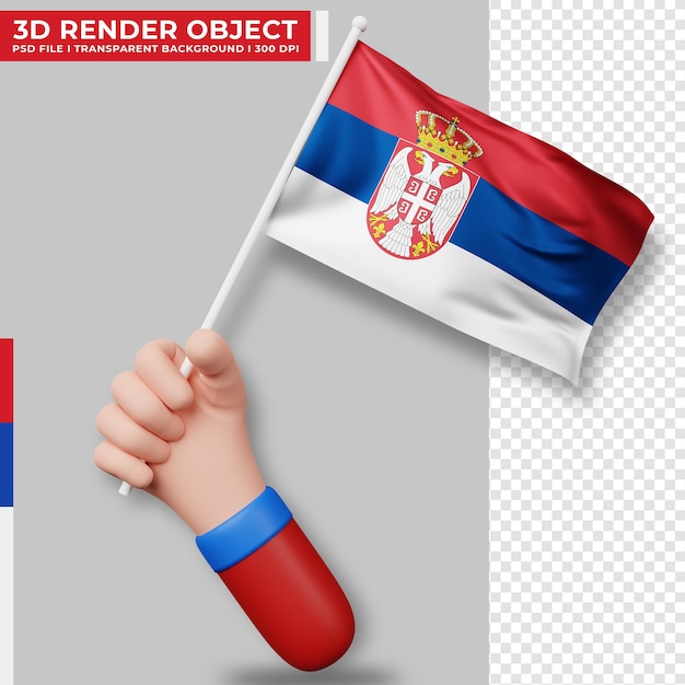 PSD linda ilustración de mano sosteniendo la bandera de serbia. día de la independencia de serbia. bandera del país.