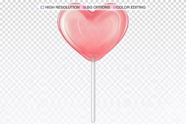 Una linda ilustración de piruleta en forma de corazón en un fondo transparente