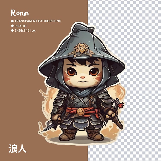 PSD una linda ilustración de ronin con un fondo transparente