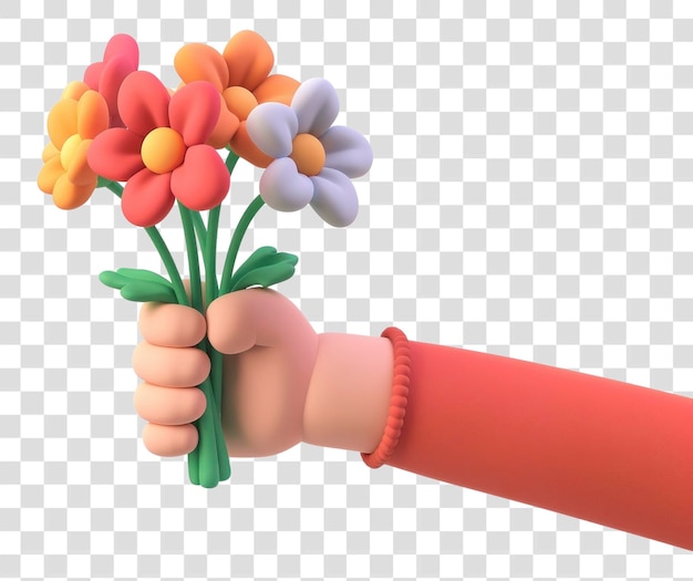 Linda mano de dibujos animados con un ramo de cinco flores Ilustración de asteraceae colorida