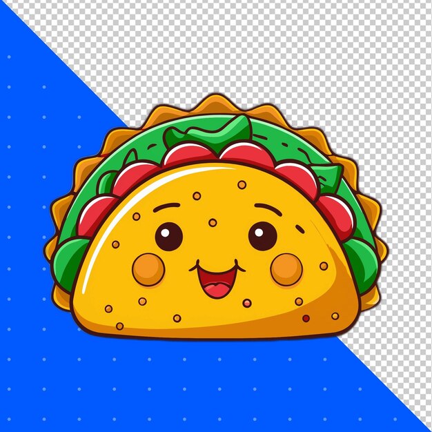 Una linda mascota de dibujos animados y una pegatina de Taco con tomate y hojas PNG Fondo transparente