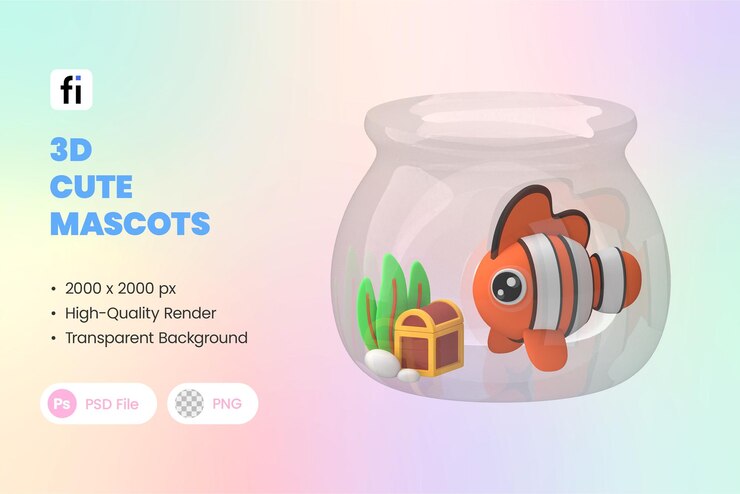 PSD la linda mascota del pez payaso en 3d