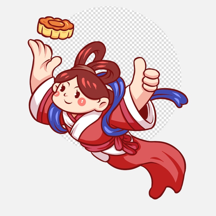 PSD linda mudança no meio do outono com personagem de desenho animado mooncake