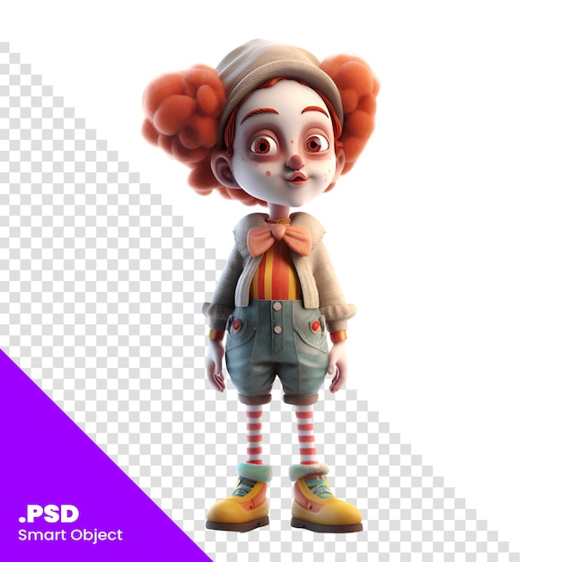 Linda muñeca de payaso aislada sobre fondo blanco ilustración 3d plantilla psd