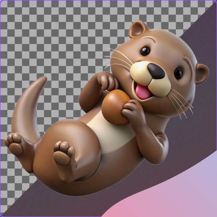 PSD una linda nutria 3d sosteniendo un objeto redondo
