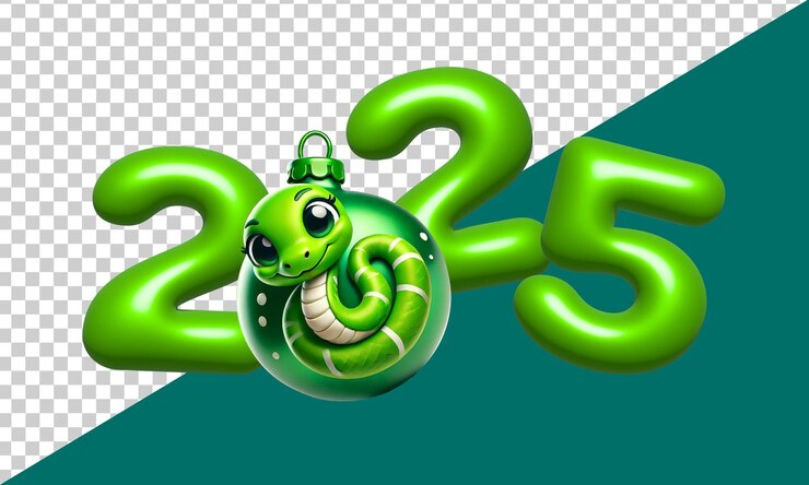 PSD linda serpiente verde 3d en forma de bola de navidad símbolo del signo del zodiaco del año nuevo 2025