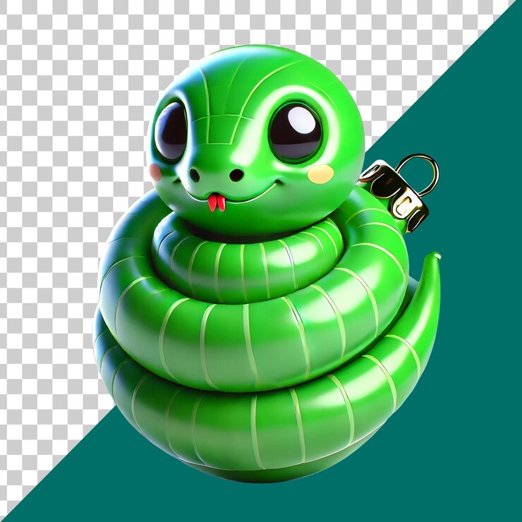 PSD linda serpiente verde en 3d en forma de una pelota de navidad con 2025 año nuevo aislado png