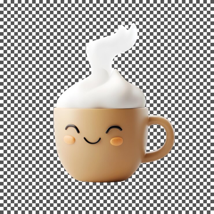 PSD una linda taza de café de dibujos animados aislada sobre un fondo transparente