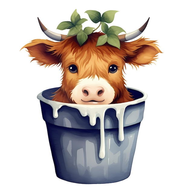 PSD la linda vaca de las tierras altas en el cubo clipart ilustración