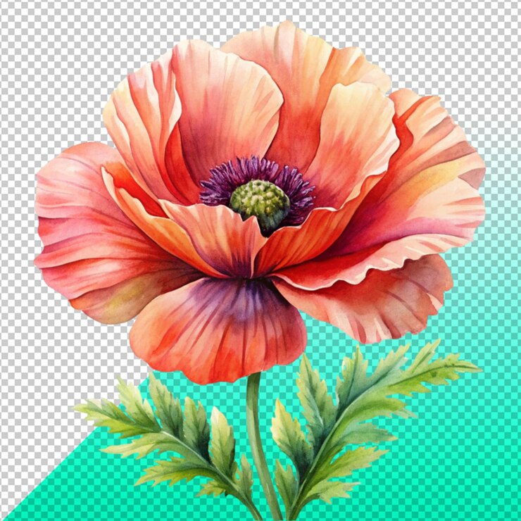 PSD lindas flores de papoula em fundo transparente