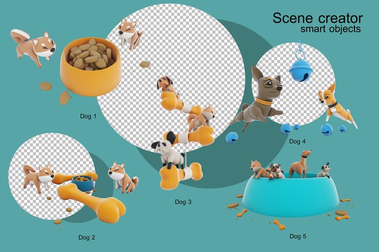 PSD lindas mascotas en diferentes poses
