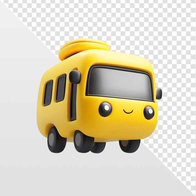 Lindo y alegre autobús de dibujos animados amarillo renderizado en 3D