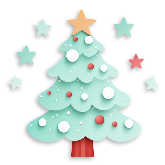 Lindo árbol de navidad dibujos animados papel corte estilo generativo ai