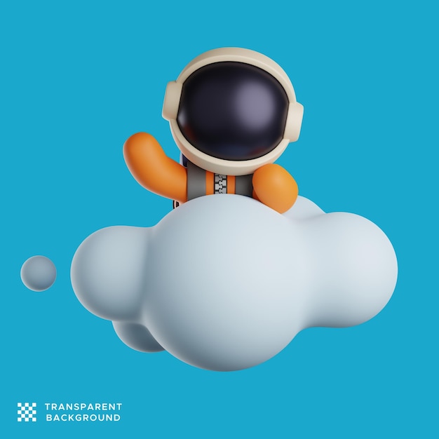 Lindo astronauta está agitando la mano por encima de las nubes. renderizado 3d