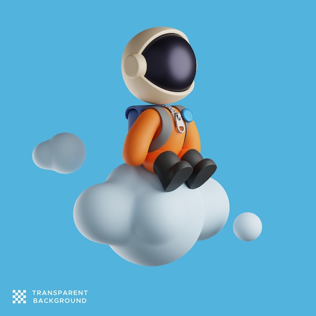 Lindo astronauta sentado en una nube pensando en algo. renderizado 3d