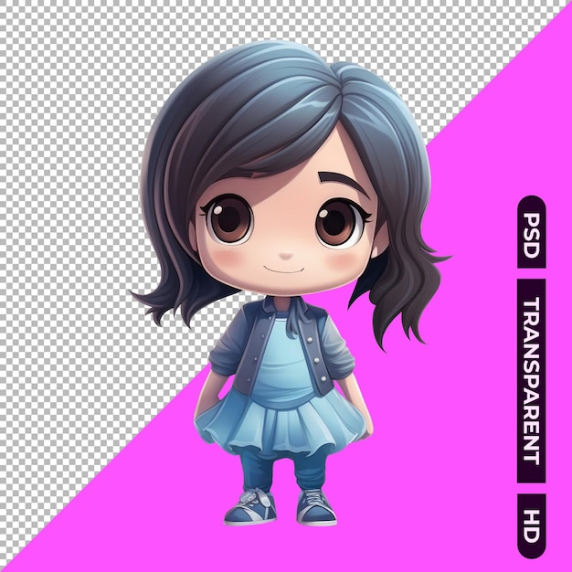 Lindo avatar de juego para una chica estilo chibi aislado en un fondo transparente