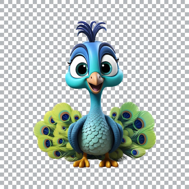 PSD lindo bebé 3d pavo real aislado en un fondo transparente