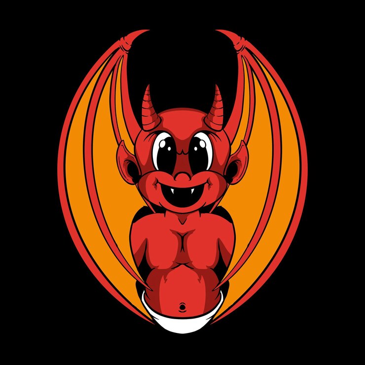 Lindo bebé diablo rojo sonriendo mostrando alas