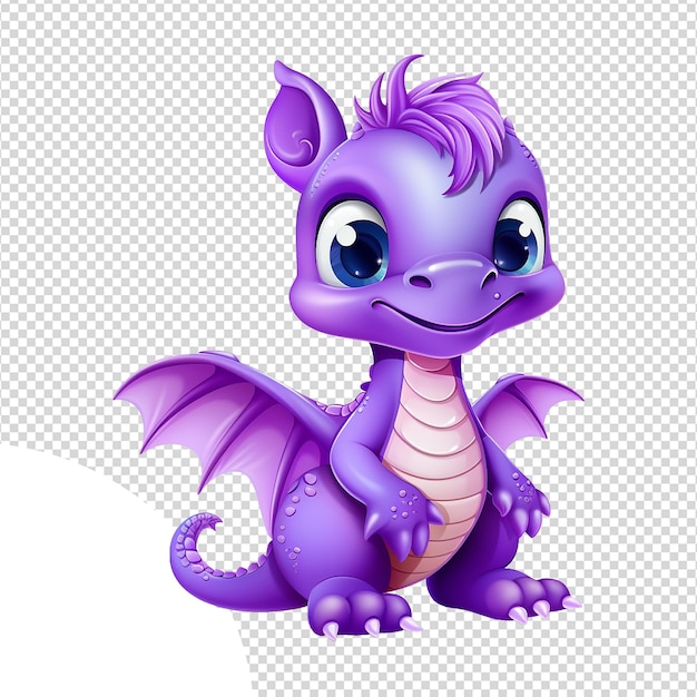 PSD un lindo bebé dragón de dibujos animados en 3d aislado sobre un fondo transparente