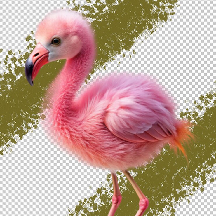 PSD el lindo bebé flamenco es un pájaro rosado de fondo transparente.