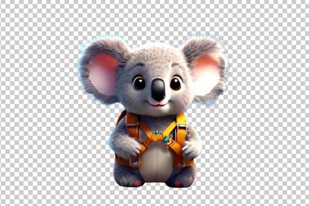 PSD lindo bebé koala con mochila lista para la escuela