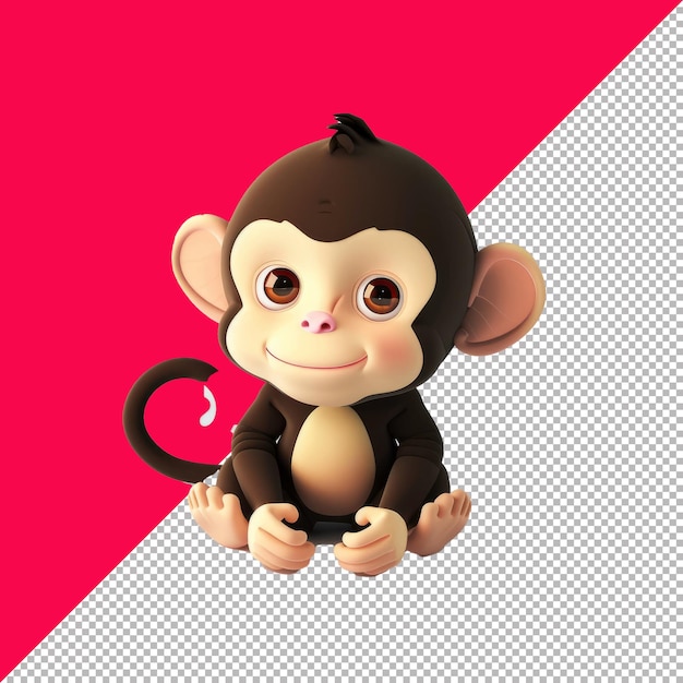 El lindo bebé mono de dibujos animados en 3D con renderizado isométrico en blanco