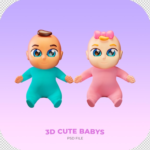 PSD lindo bebé niño y niña diseño 3d