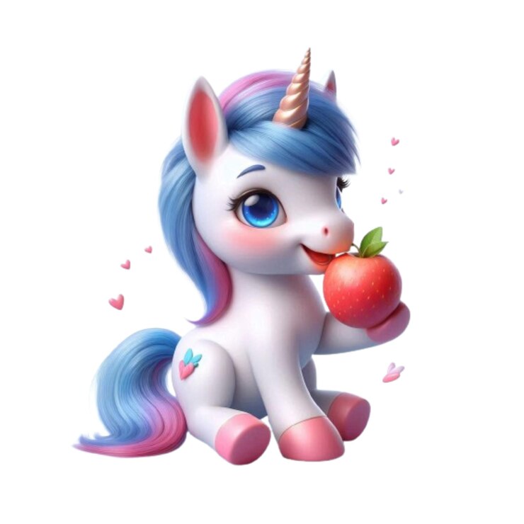 PSD un lindo bebé unicornio con cabello azul y rosa