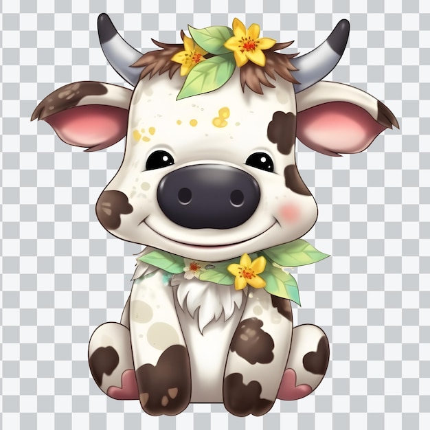 PSD lindo bebé vaca clipart sobre fondo transparente