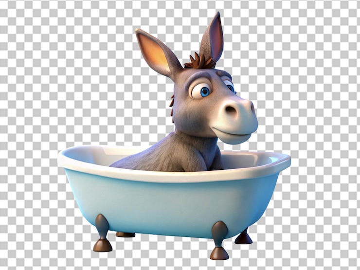 PSD un lindo burro 3d tomando un baño en una bañera