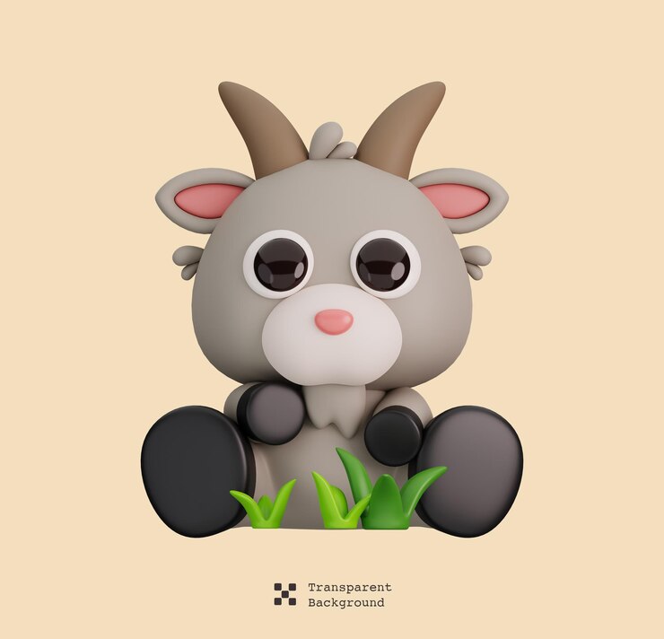 PSD lindo cabra con hierba animales aislados e icono de alimentos concepto de estilo de dibujos animados ilustración de render 3d