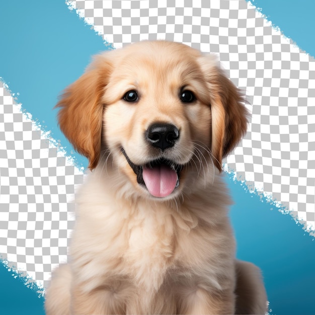 PSD lindo cachorro de golden retriever isolado em fundo azul retrato de estúdio de cão vista frontal isolado em fundo transparente