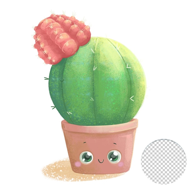 PSD lindo cactus en maceta sonriente aislado sobre fondo blanco.