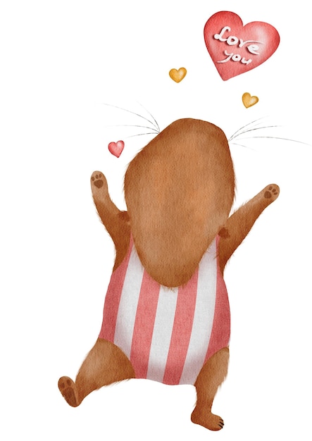 Lindo Capybara tomando el sol en la playa Ilustración divertida de acuarela para vacaciones de verano y relajación