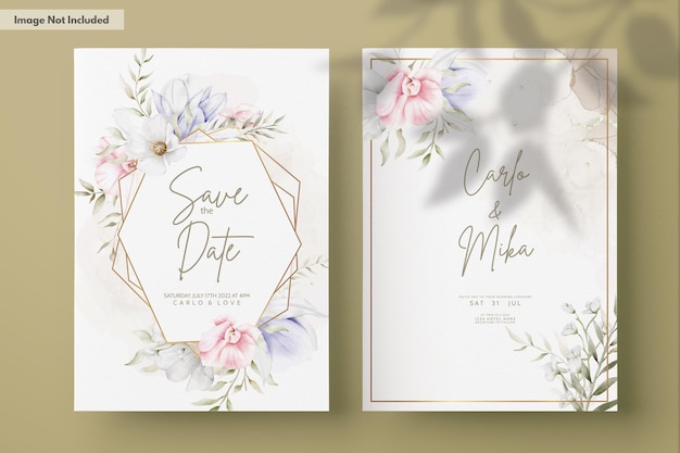 PSD lindo cartão de convite de casamento com floral vintage elegante