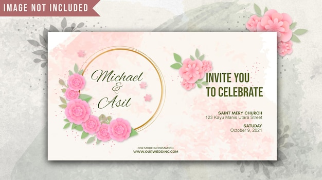 PSD lindo cartão de convite de casamento floral