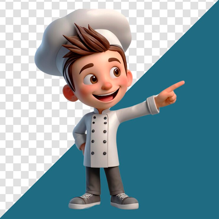 PSD el lindo chef feliz en el sombrero de chef un dibujante de chibi en ilustración de renderización 3d