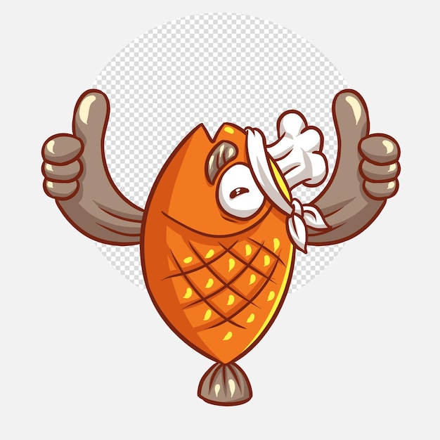 Lindo chef de pescado pulgar arriba ilustración de dibujos animados. concepto de profesión animal aislado