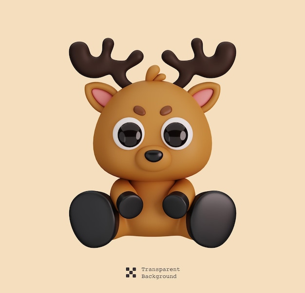 PSD lindo ciervo sentado animales aislados estilo de dibujos animados icono concepto 3d render ilustración