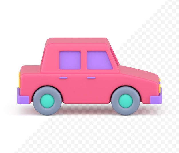 Lindo coche rosa vehículo tráfico transporte lado vista realista 3d icono