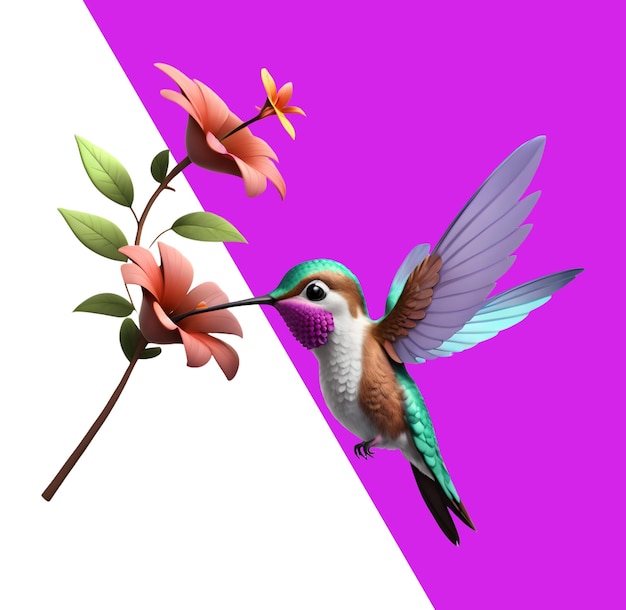 PSD lindo colibrí 3d volando