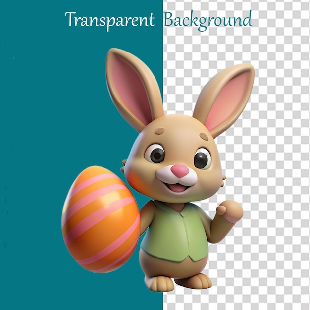 El lindo conejo de pascua de dibujos animados y el conejo 3d comparten un huevo de pascua para una feliz pascua
