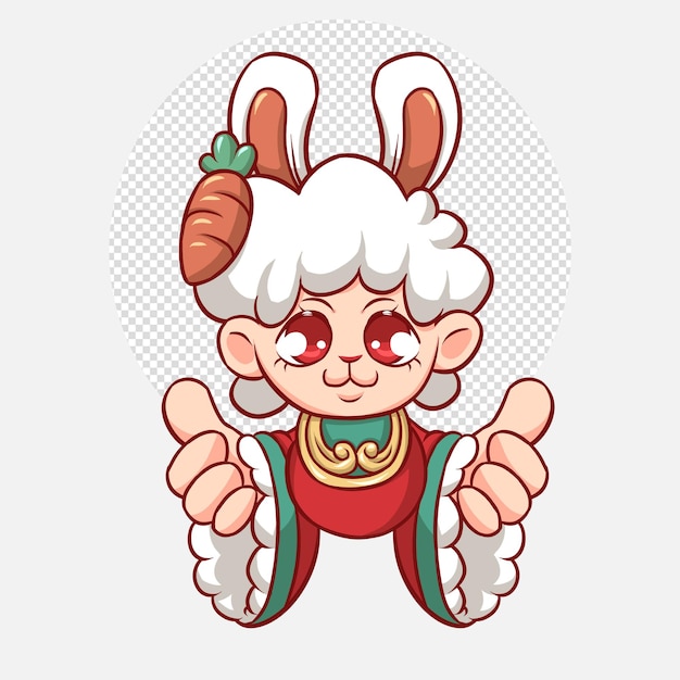 PSD lindo conejo en traje chino rojo animales de dibujos animados animales del zodiaco